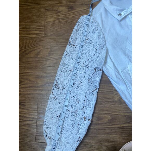 White Cropped Sheer Lace Bomber Jacket Size M - Picture 7 of 7